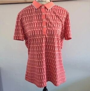 NVO |  Women's Coral Golf Patterned Button Up Collard Kelly Polo